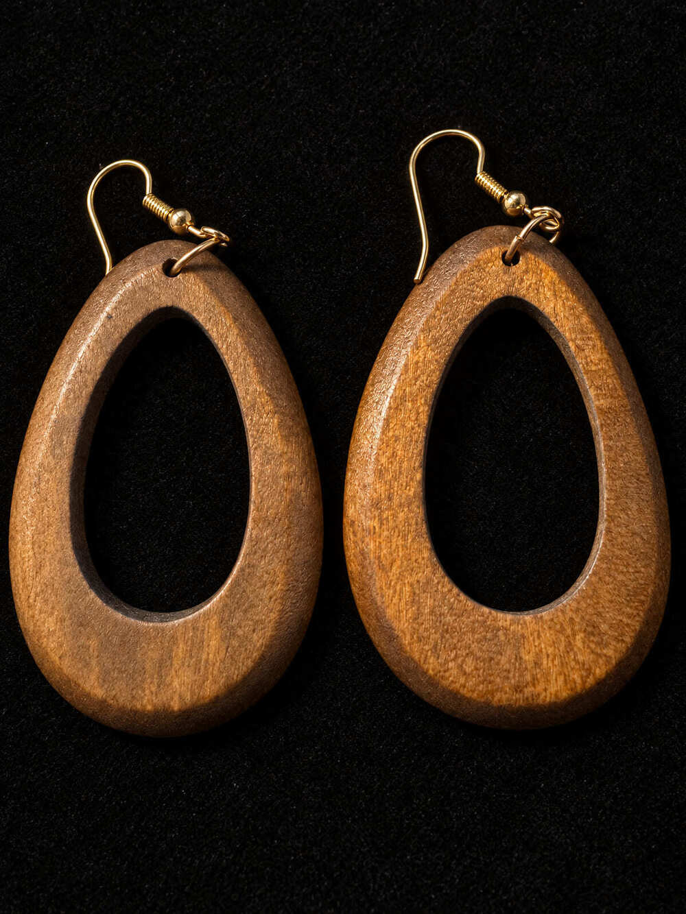 ⚜️ Wood Oval Hoop Dangles | Boho | Warm Brown & Gold-Tone Hooks 💗